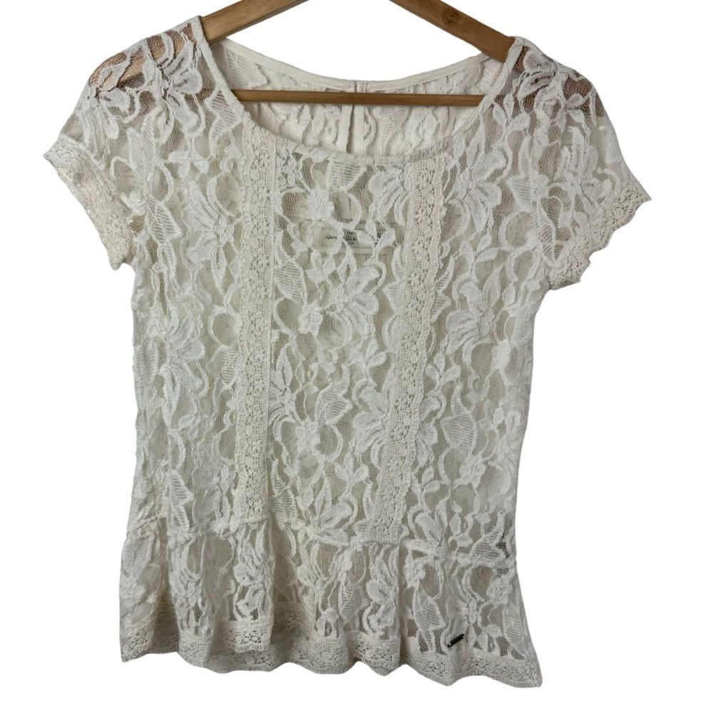 Abercrombie & Fitch Cream Lace Peplum Top Feminine Cottagecore Womens XS